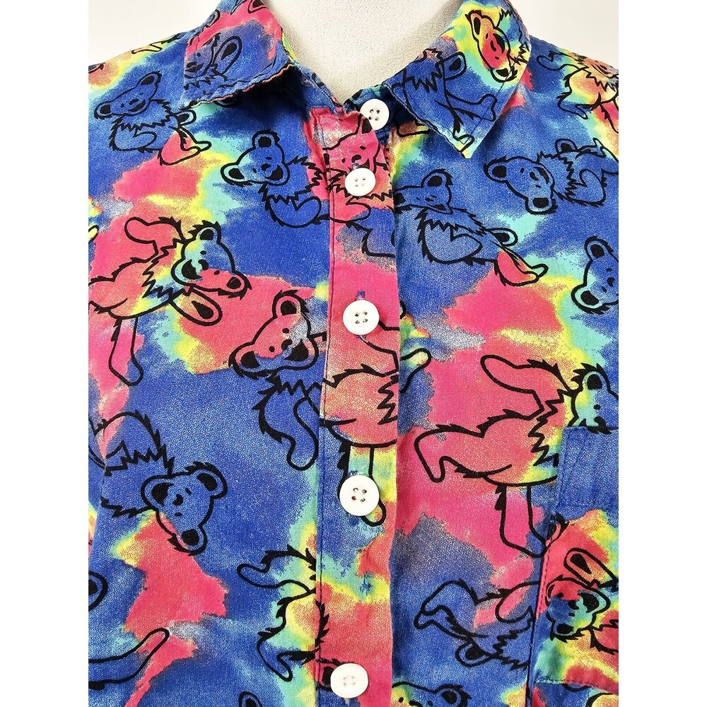 Grateful Dead XL Tie Dye Psychedelic Dancing Bears Cropped Front Tie-Front - Picture 2 of 6
